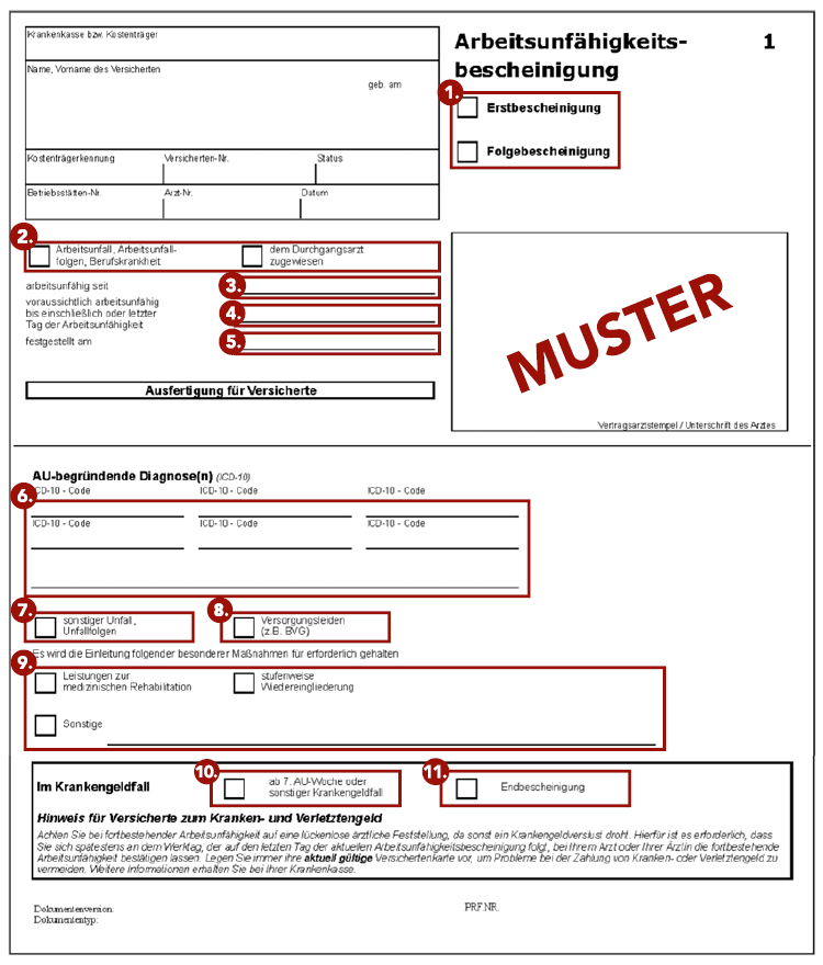 Muster e01 - Arbeitsunfähigkeitsbescheinigung (c) KVMV