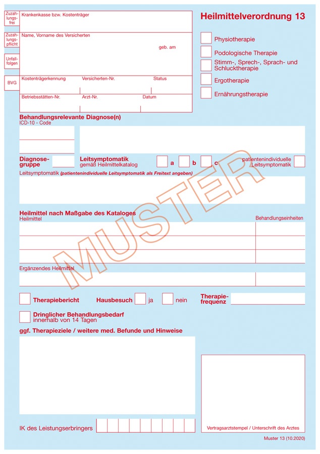 Neue Heilmittelverordnung: neues Muster 13 ab 1. Januar 2021 (c) KVMV