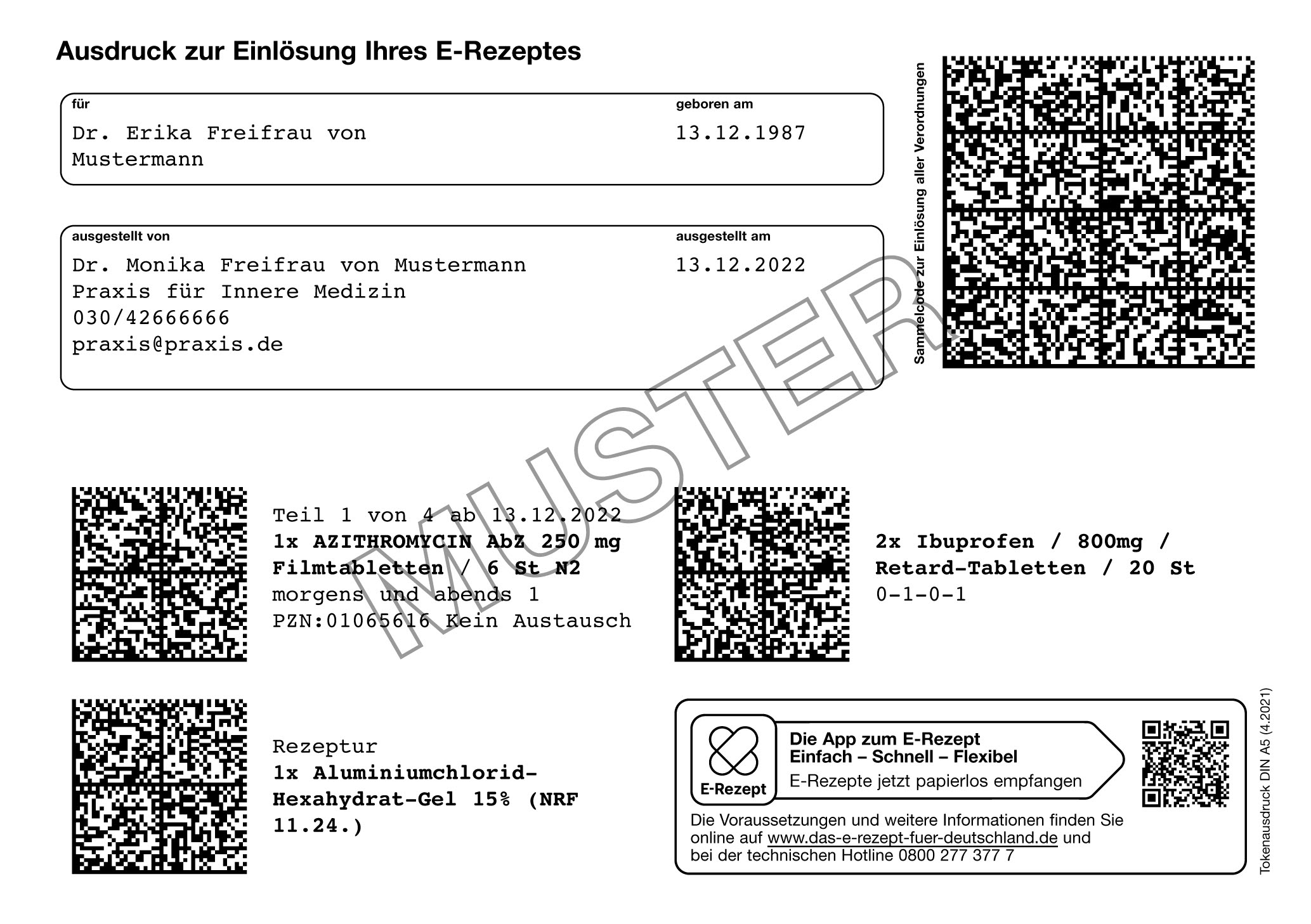 Beispieldarstellung für den Tokenausdruck zur Einlösung eines eRezepts