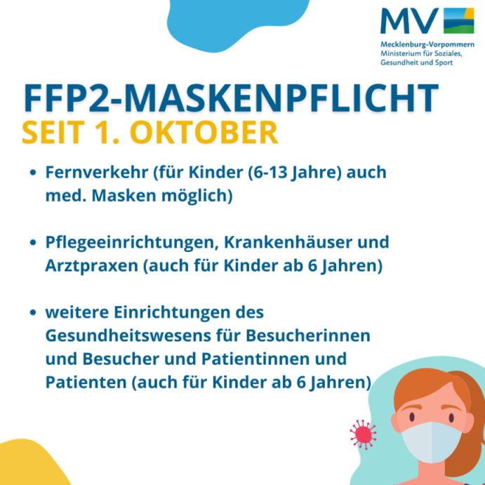 FFP-2-Maskenpflicht ab 1. Oktober 2022 (c) Ministerium für Soziales, Gesundheit und Sport Mecklenburg-Vorpommern
